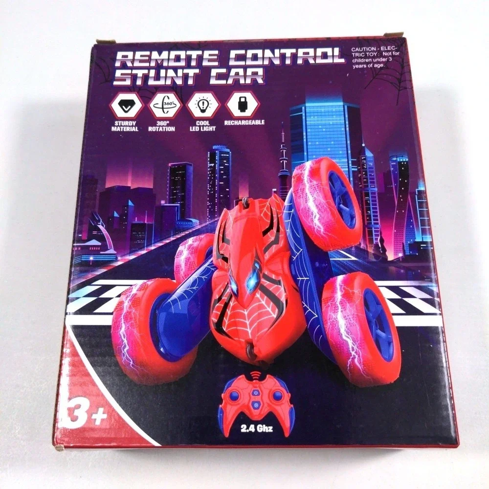 Remote Control Stunt Car 2.4GHz Spider Theme 360 Rotation LED Light Rechargeable
